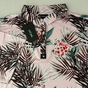 Bad Birdie Men's XL Cabana Polo Golf Shirt‎ Pink Tropical Floral NWT